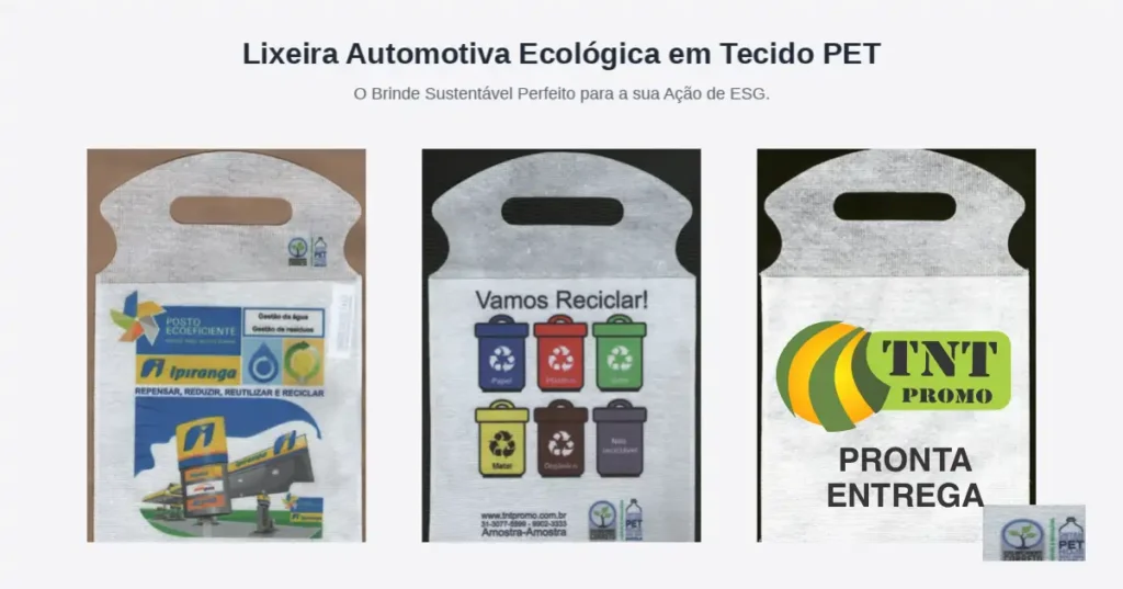 Lixeira para carro ecológica em tecido PET reciclado e personalizada